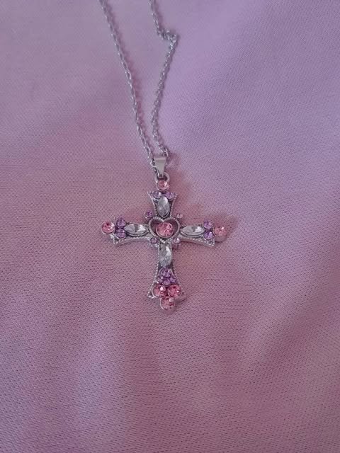 Collar Cruz Rosa y Lila